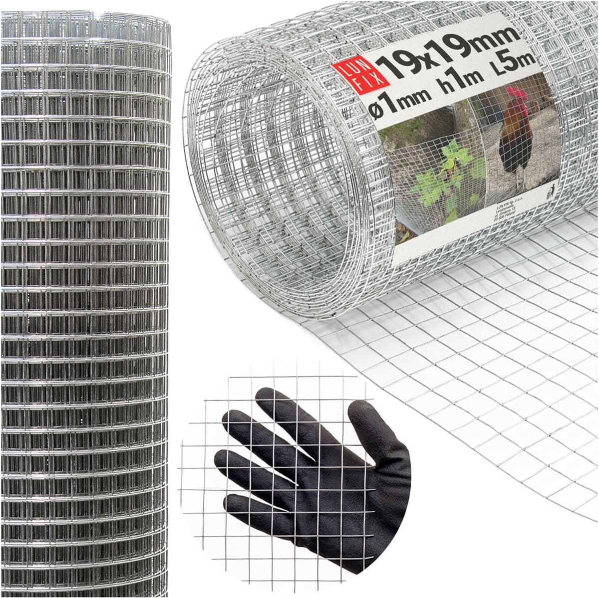 LUN FIX - Volierendraad 19x19 mm - 1.0 mm - 1.0mx5m - verzinkt - Draadgaas Hekwerk
