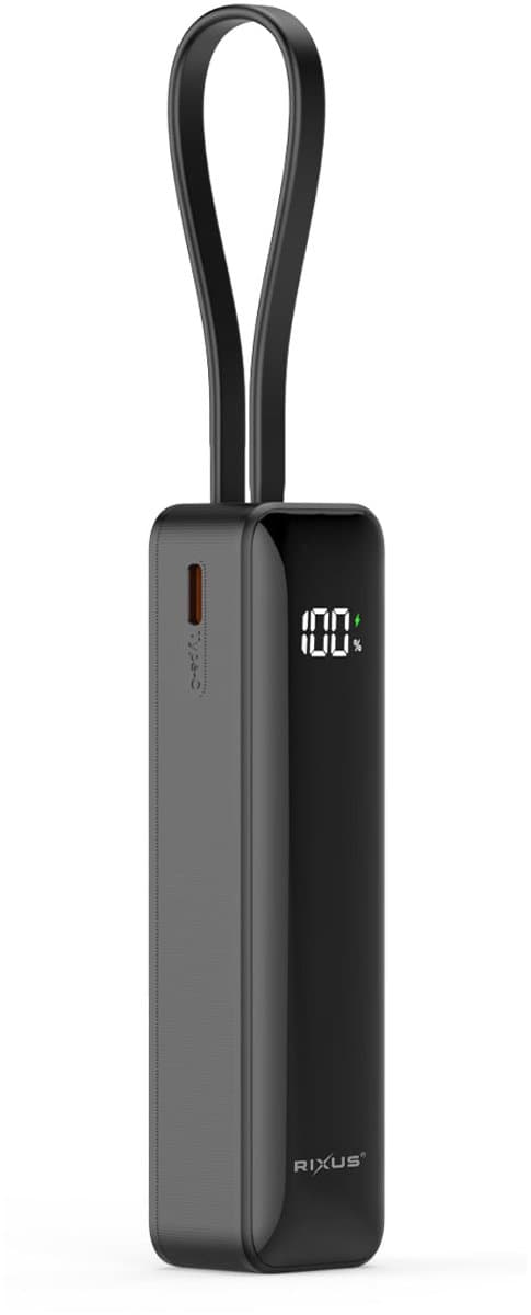 Rixus RXPB03B Digital Display Powerbank 5000mAh With USB-C Cable Built-in Black