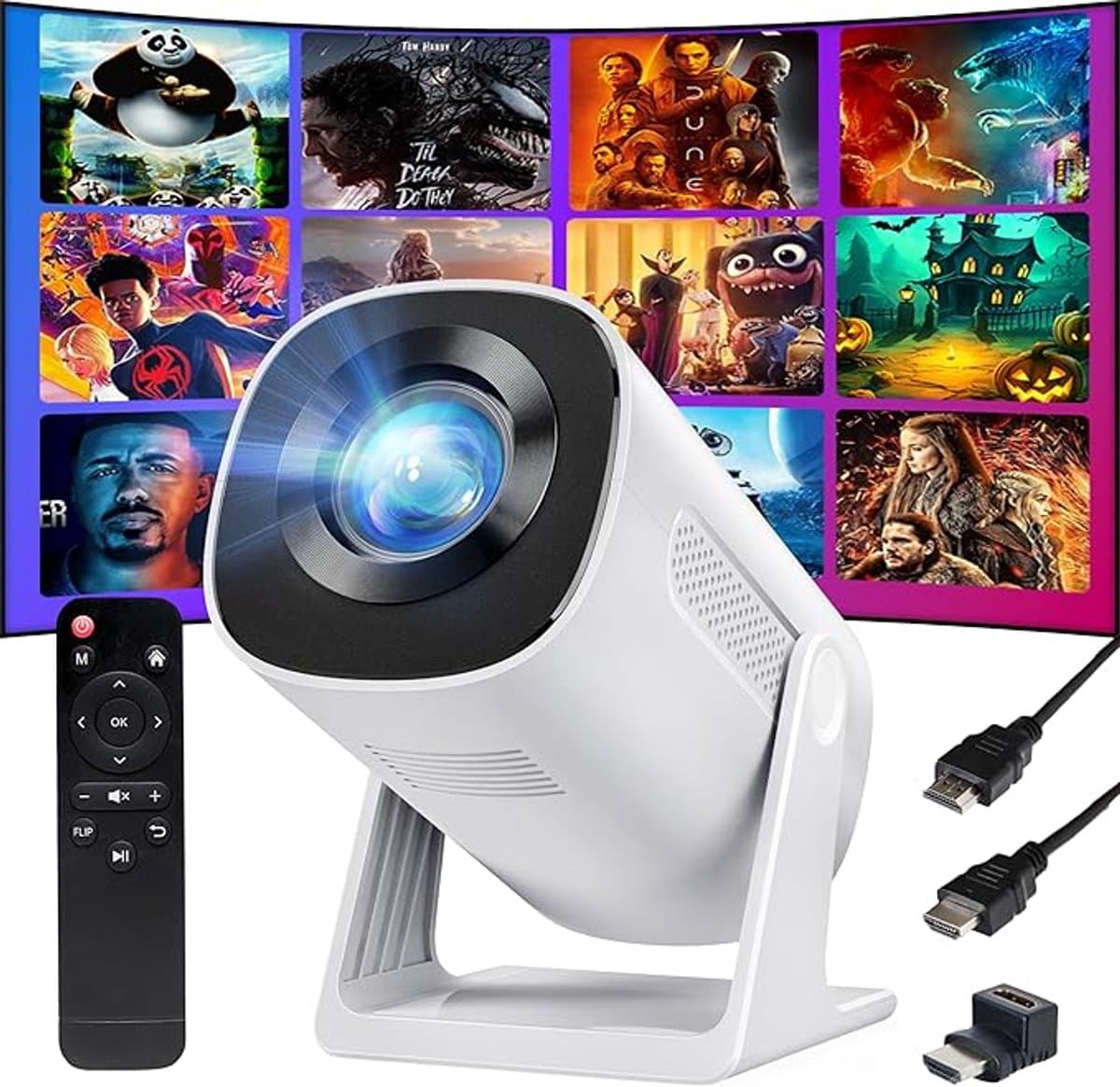 YOTON Y4 Mini Projector 720P HD, 200 Inch Groot Scherm Projector met Automatische Keystone Correctie en Bluetooth 5.2, iOS Bekabelde Verbinding voor Home Theater Film Gaming