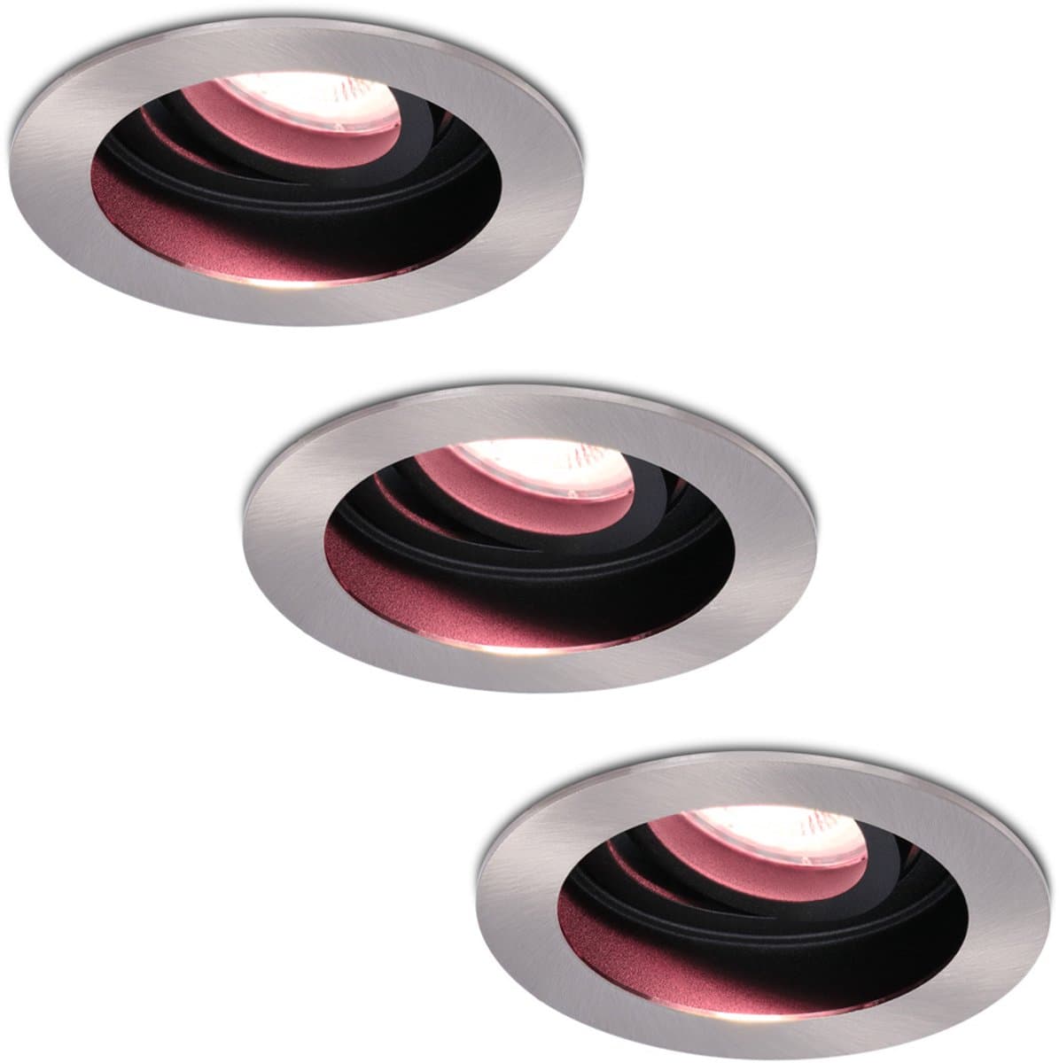 Hoftronic Smart - Smart WiFi LED inbouwspot 3 stuks 5,5W RVS Mesa - Dimbaar - Kantelbaar - RGBWW - IP20 - 400lm - Bedienbaar via Hoftronic Smart App - Bedienbaar via stem