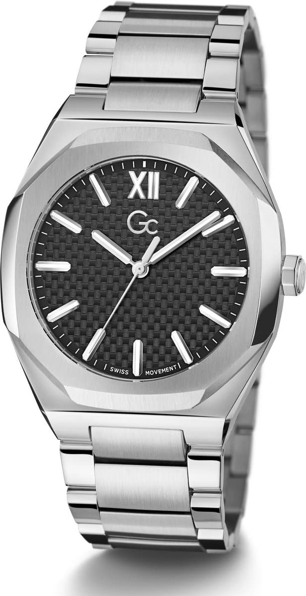 GC Heren Horloge Z26004G2MF Staal Swiss Made Quartz met Zwarte Wijzerplaat
