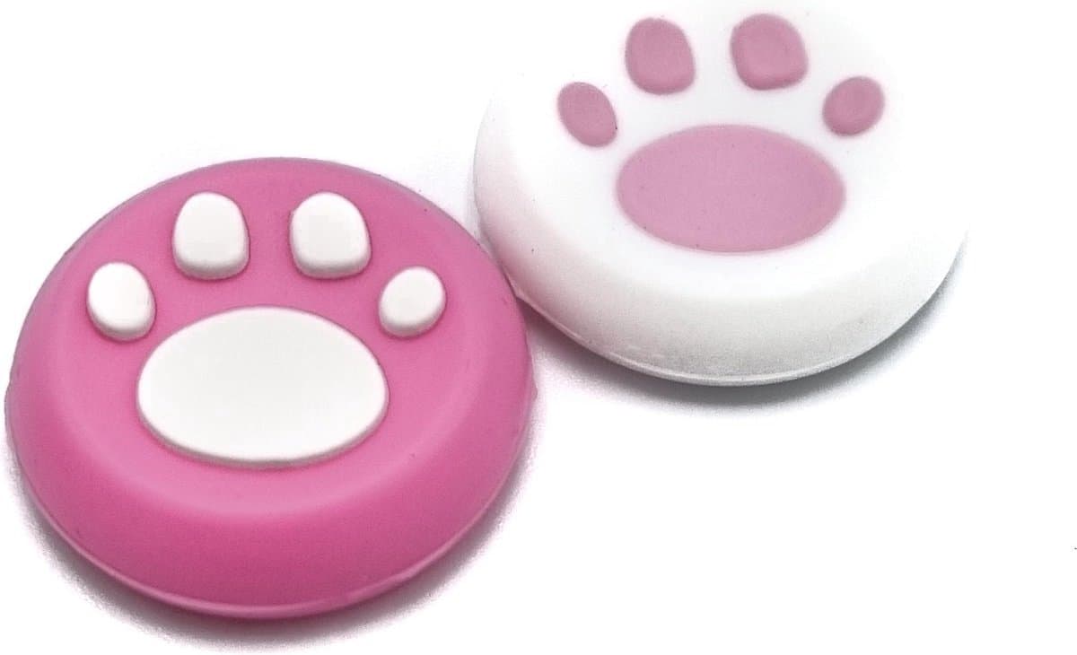 Scoby - Thumb Grips - Duim Grip - Extra Grip - Geschikt voor Nintendo Switch - Hondenpootjes - 2 Stuks - Roze/Wit
