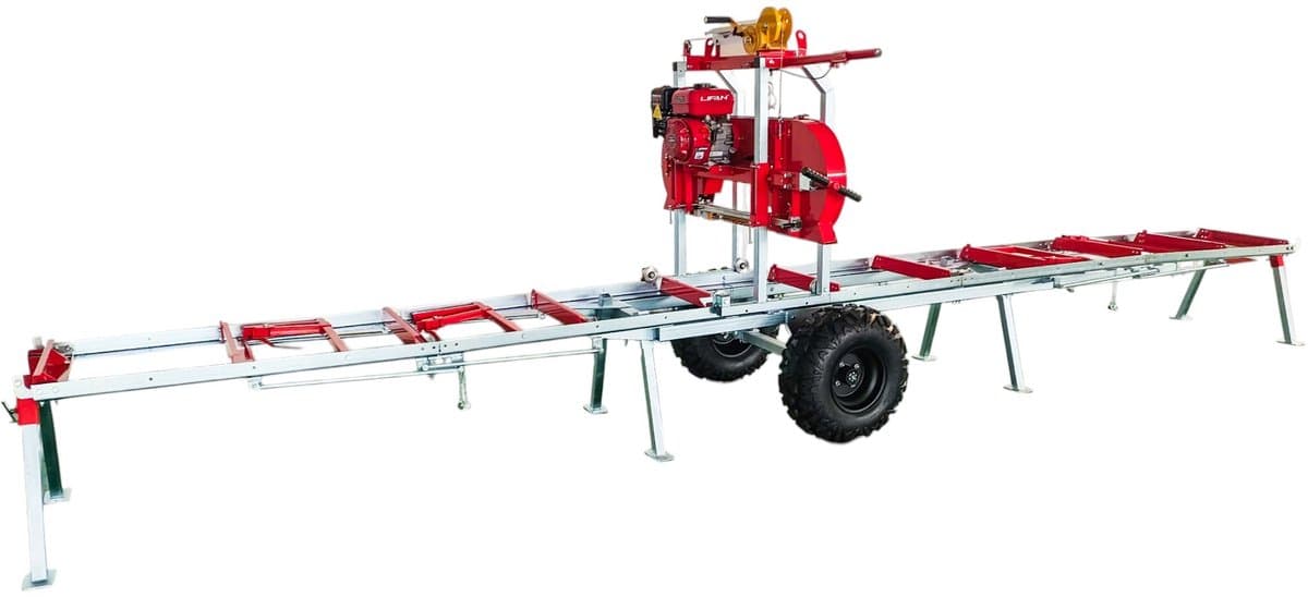 Lintzaag met trailer voor boomstammen zaaglengte 5180 mm diameter 470 mm benzinemotor 6,5 pk Torros HBZ460TL