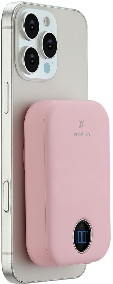imoshion® Draadloze Powerbank 10000 mAh - Geschikt voor MagSafe - 22.5W Snellader - USB C / USB A - LED-Display - Magnetische Powerbanks - Roze
