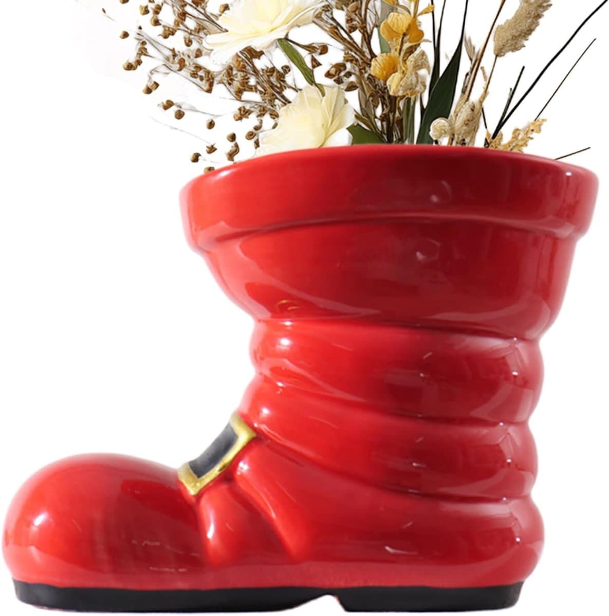 Kerstlaars Vaas - Bloempot Cowboylaars - Interieur Decoratie - Realistisch Ontwerp - 18x10x14 cm - Rood