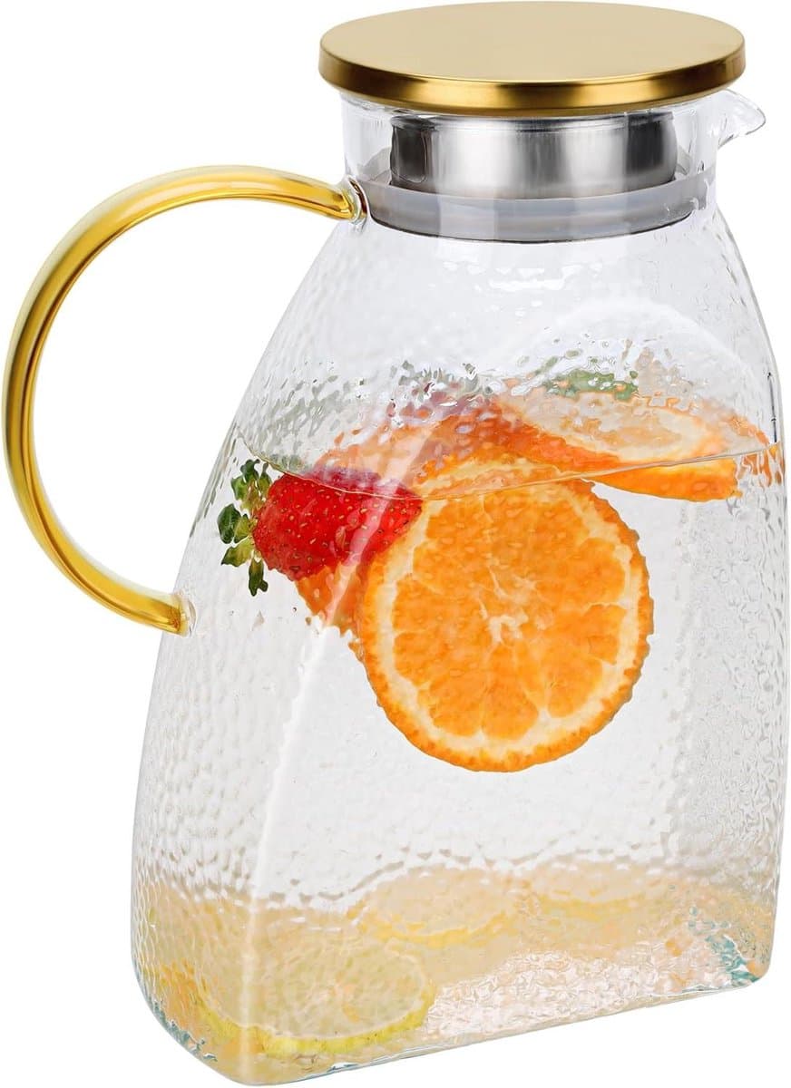Allecto- Glazen Waterkan - Karaf met Deksel - Doorzichtig - 1,8 liter - Geschikt voor Koelkast - Sap Container voor Hete en Koude Dranken.