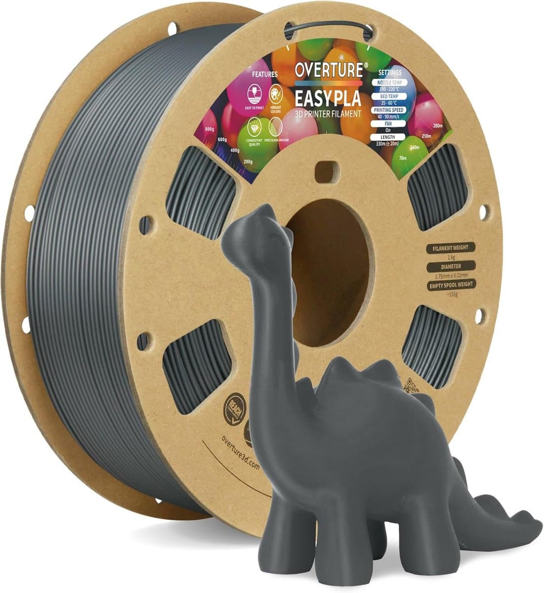 1.75mm PLA 3D Printer Filament - 1kg Cardboard Spool, Eco-Friendly and Safe