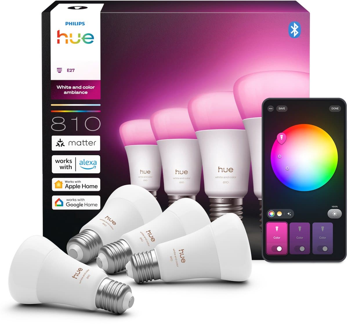Philips Hue A60 White and Color E27 810lm 4-pack