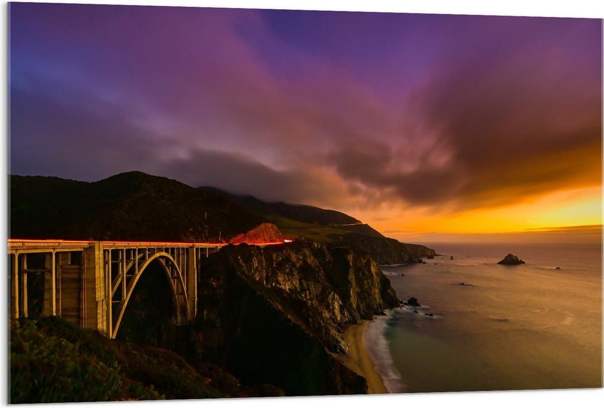 Acrylglas - Bixby Brug met Zon - 120x80cm Foto op Acrylglas (Wanddecoratie op Acrylglas)
