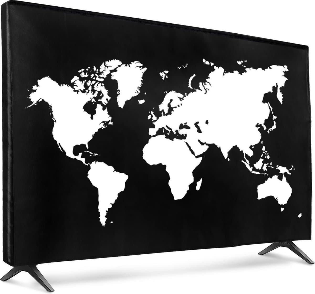 kwmobile tv hoes voor 32" TV cover - Beschermhoes voor televisie - Voor binnengebruik - Wereldkaart design in wit / zwart