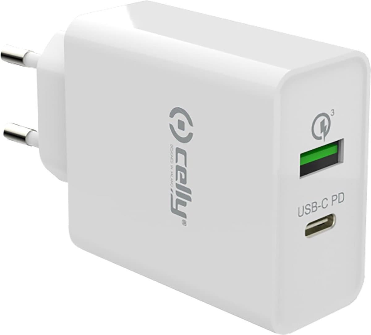 Celly Wandlader Pro Power 18w Usb/usb-c 5,5 X 6,5 Cm Wit
