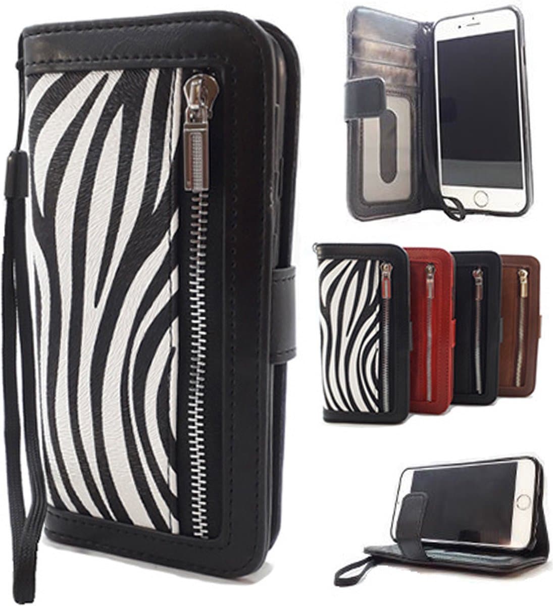 HEM Zebra Print Hoesje Geschikt Voor Apple iPhone X En XS – Luxe Wallet Bookcase Met Pasjesflip En Rits Voor Kleingeld – Telefoonhoesje Met Dierenprint
