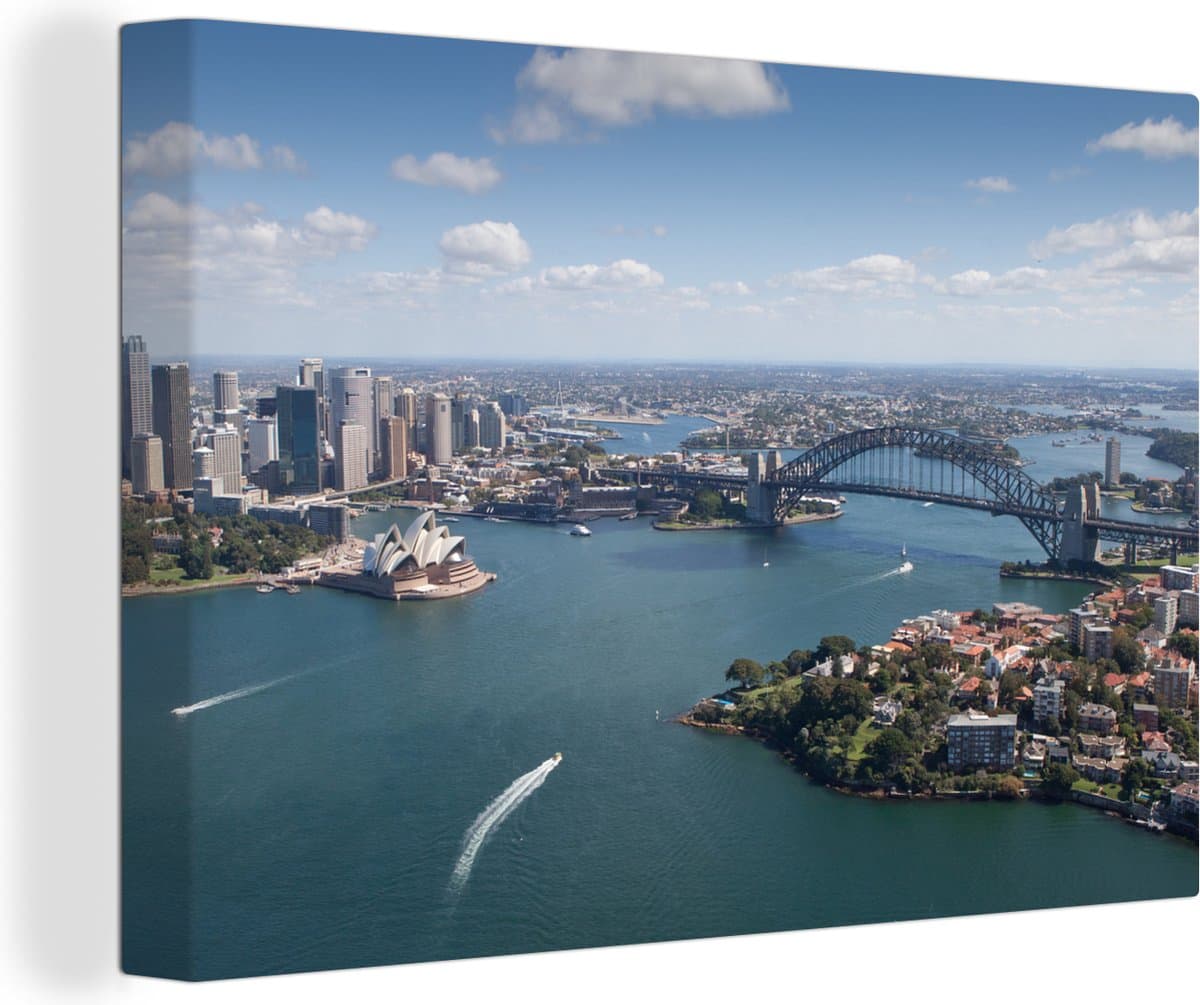 Canvas Schilderij Luchtfoto van Sydney Harbour Bridge, Australië - 60x40 cm - Wanddecoratie