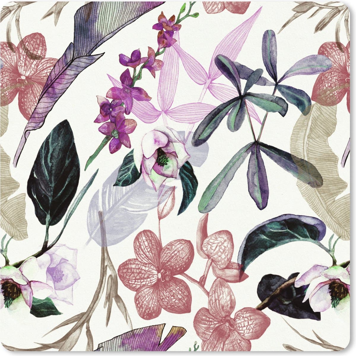 Muismat XXL 40x40 cm - Bureau onderlegger - Bureau mat Jungle - Bloemen - Vintage - Patronen - Bureaumat - Gaming mousepad xl - Bureaulegger groot - Computer deskmat