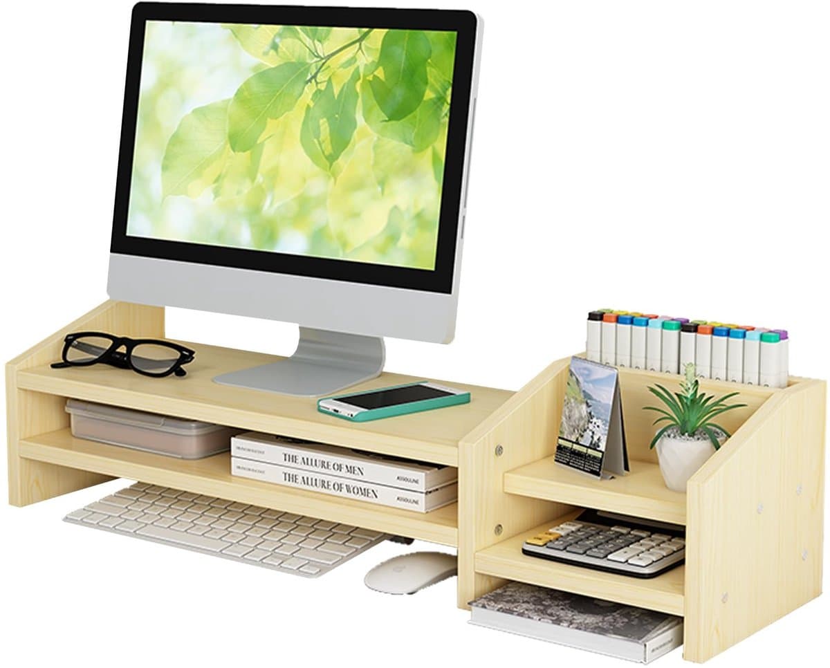 Dailygoods - Catekro Monitor Stand Monitor Plank Computer Booster Stand Computer Laptop Verhoogde Tafel Desktop Organizer Desktop Computer Massaopslag Plank Kantoor Opslagruimte (Wit Esdoornhout)