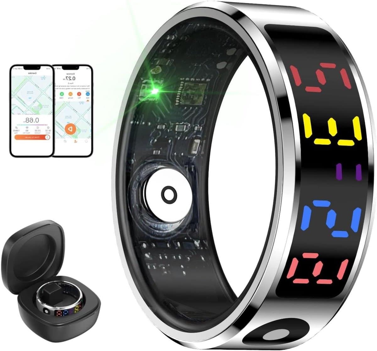 Slimme Gezondheidsring - Fitness Tracker - Gezondheid Monitoren - Kleurendisplay - IP68 Waterdicht - Zwart