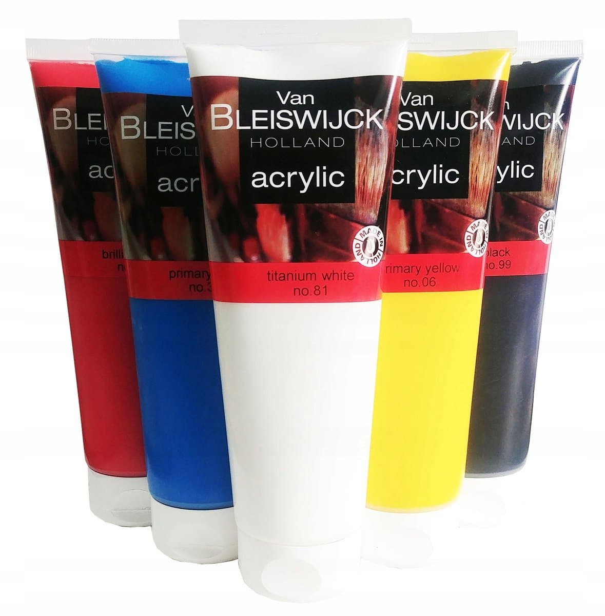 Acrylverf Set 5x 250 ml - Zwart, Wit, Blauw, Geel, Rood