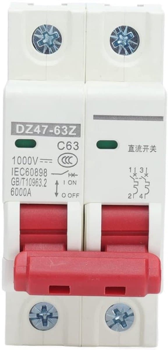 Miniatuur Stroomonderbreker 63A voor DC-toepassingen