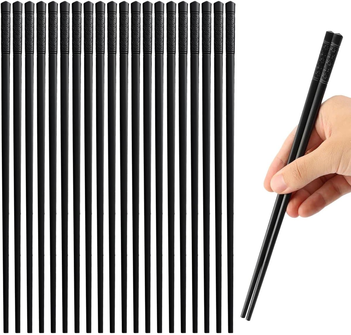 Dailygoods - 10 Paar Eetstokjes Set van Glasvezel - Vaatwasmachinebestendig, Zwart