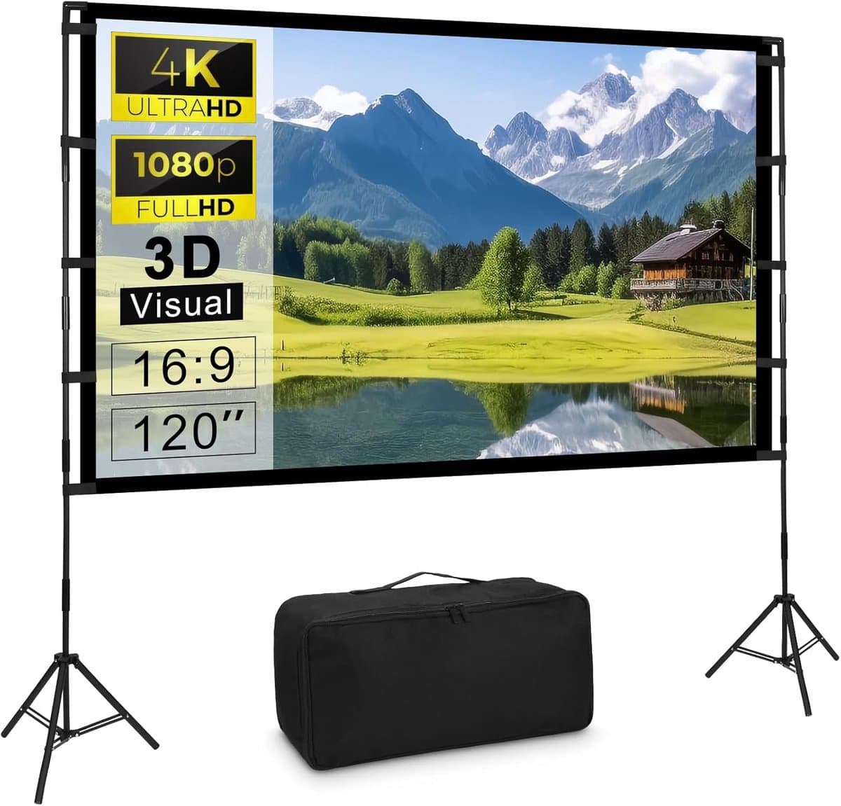 Projectorscherm met statief - Draagbaar filmdoek - Buitenfilm kijken - Kreukvrij melkzijdepolyester - 120 inch diagonaal - Zwart
