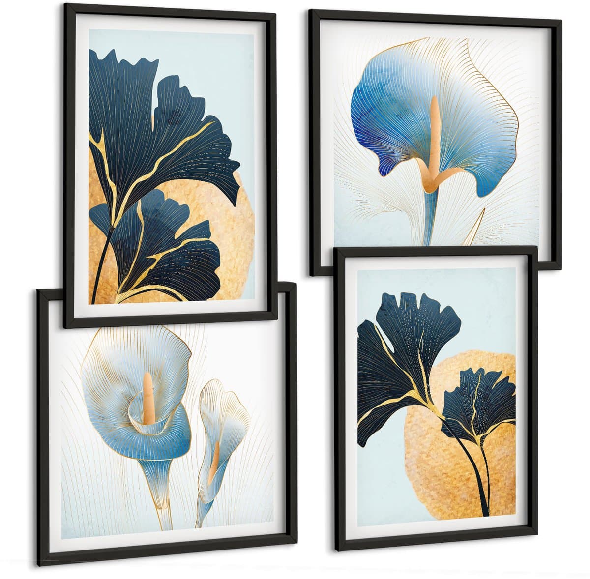 Tulup 4-Delige Schilderij Set - Citroenen Wachtwoord Over Wijn Portret van Frida Kahlo - 40 x 40 cm en 40 x 60 cm - Decoratieve Schilderijen - Woonkamer - Interieur - Muurdecoratie