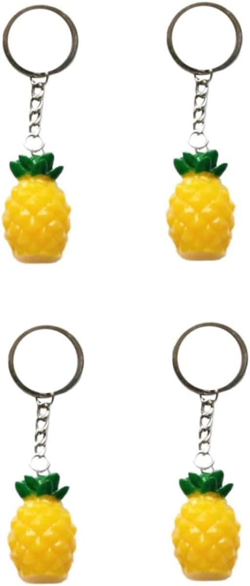 Ananas Sleutelhanger - Decoratieve Bedel - Sleutels Decoreren - Set van 4 stuks - 9 x 2.5 cm - Geel