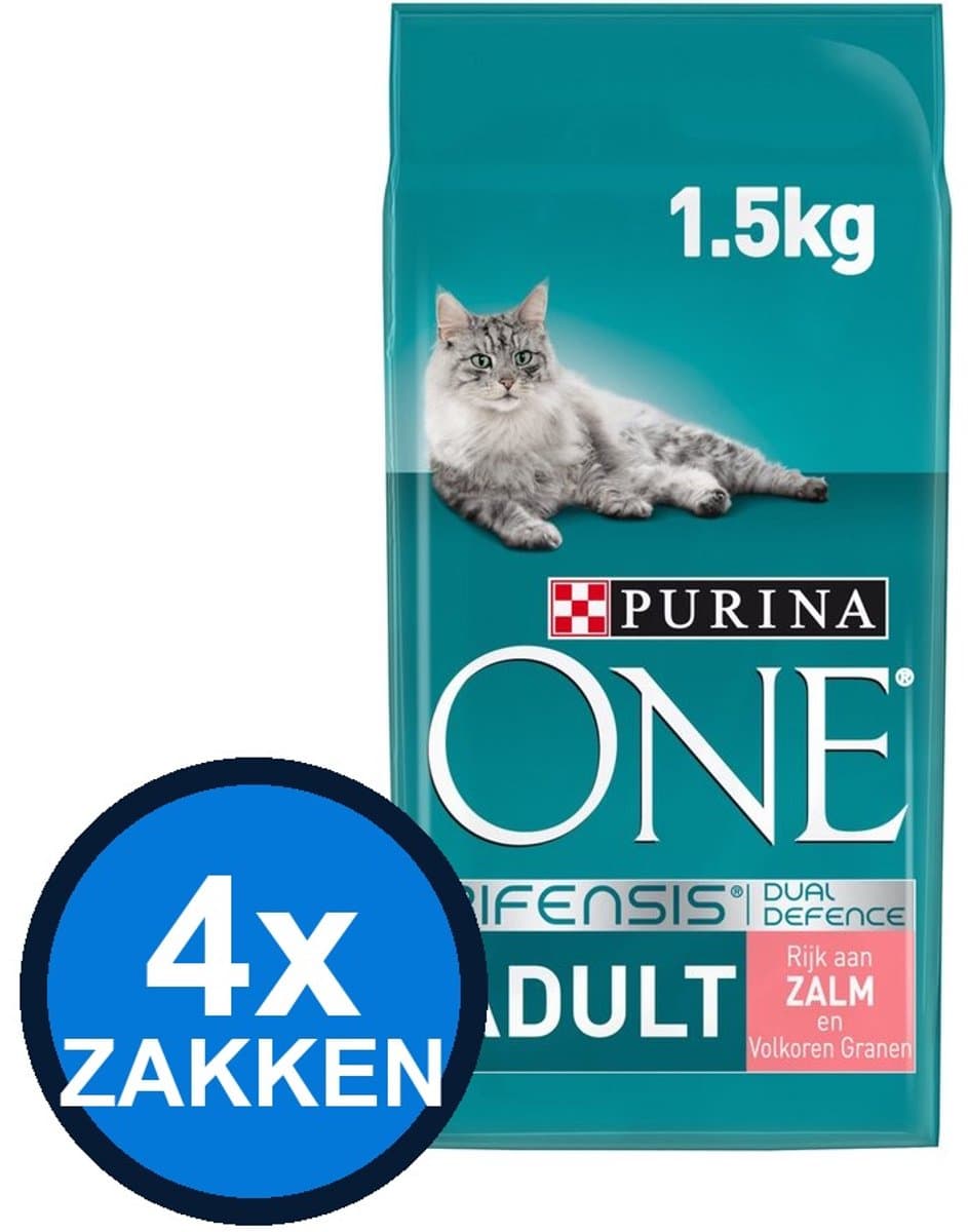 4x Purina One - Adult Zalm&Verse Groenten - Kattenvoer Droogvoer - 1.5 kg
