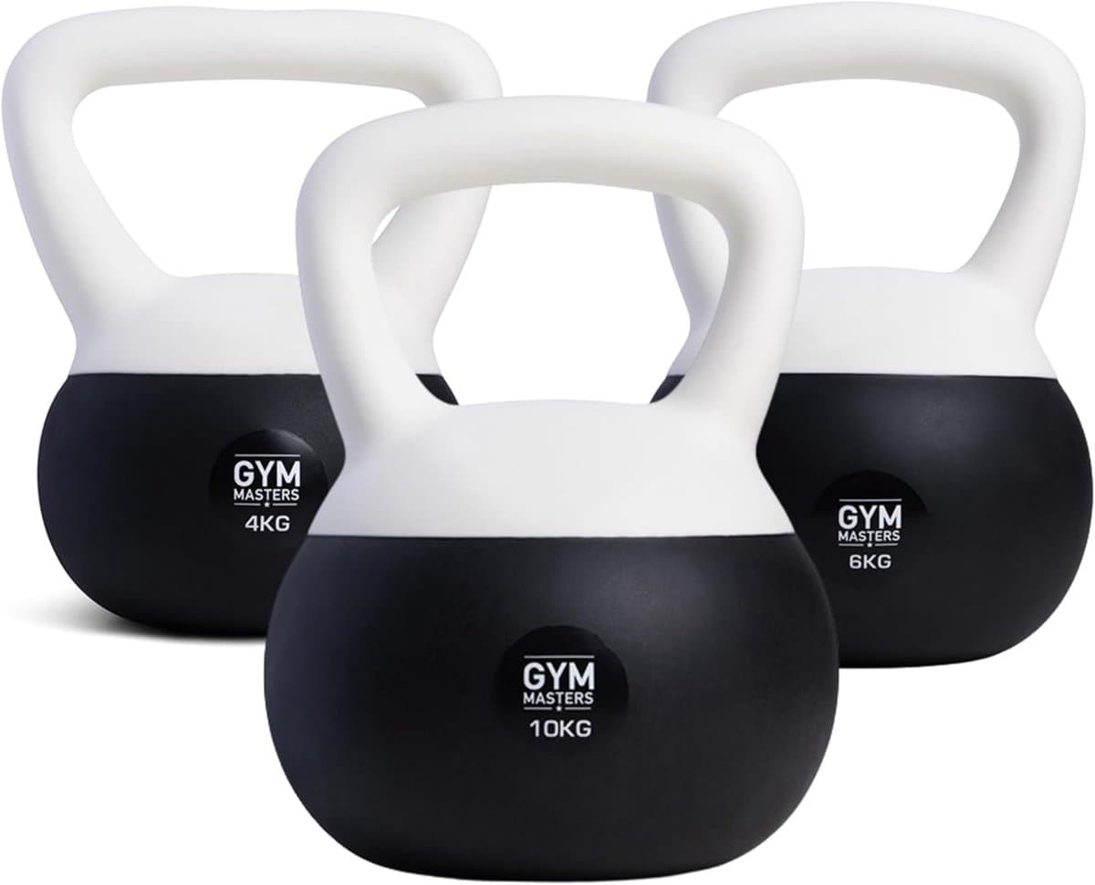 Soft Kettlebell Set - Fitness Gewicht - Kracht Training - Zachte Neopreen Coating - Tot 16 kg - Zwart Wit