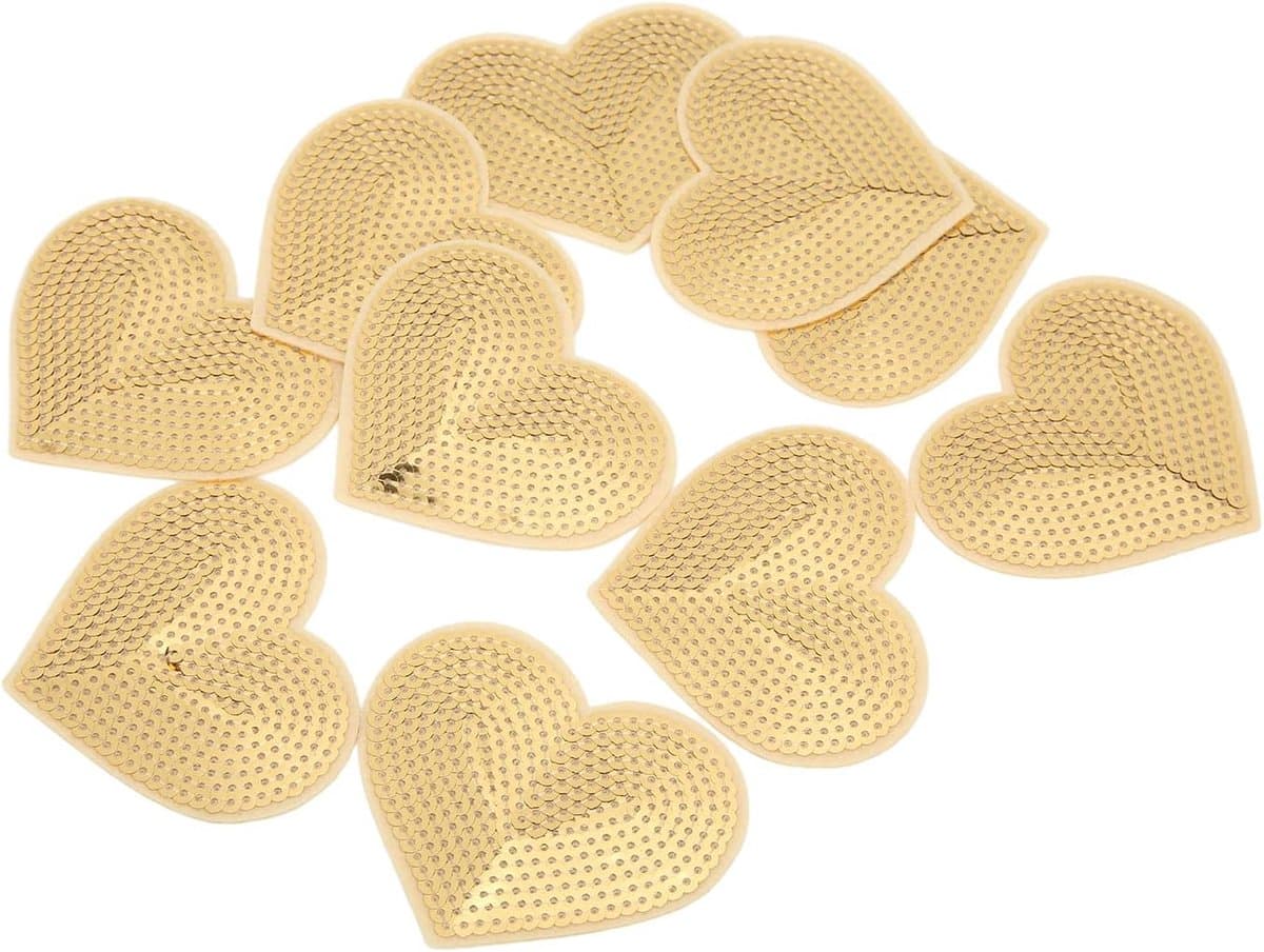 hart geborduurd opstrijkbare patch, 8,2 x 7 cm 10 stuks gouden glitter hart patches opstrijkbare dekking onvolkomenheden gaten voor DIY ambachten voor naaien