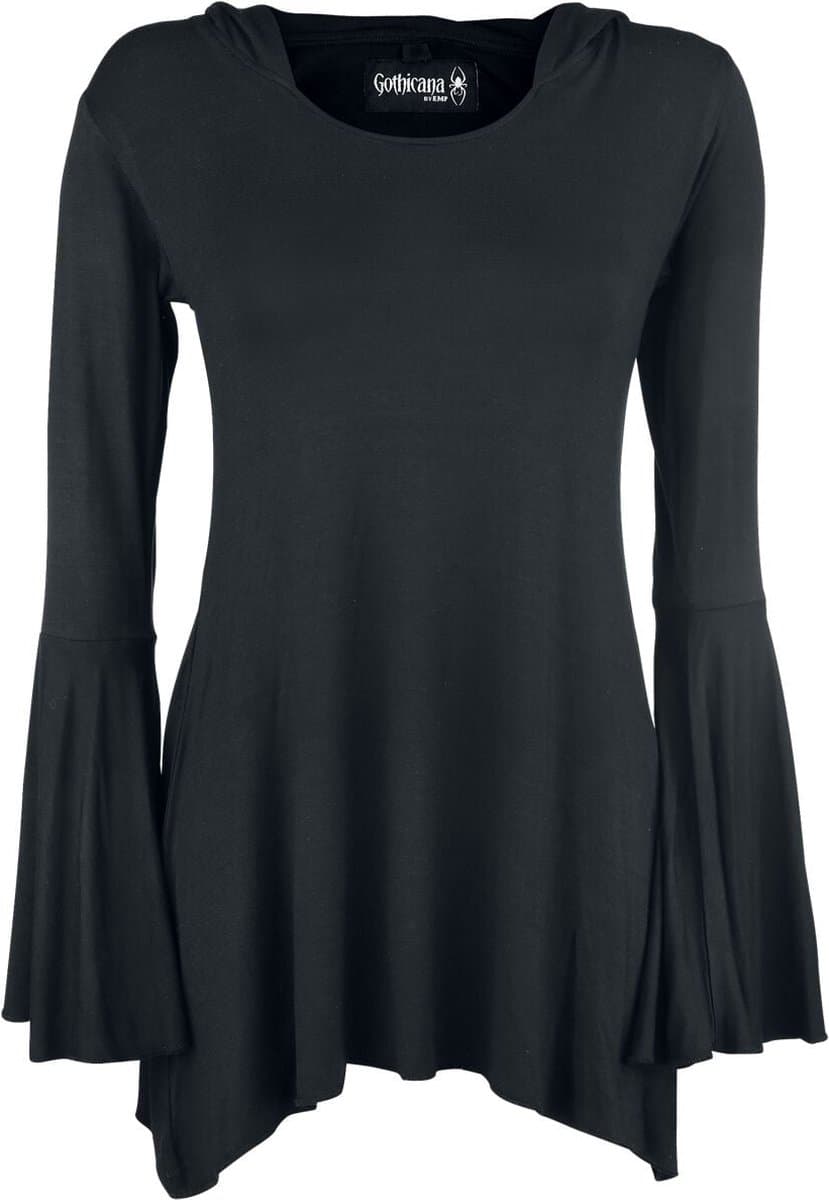 Gothicana Zwart shirt met lange mouwen en puntige zoom - Dames - M
