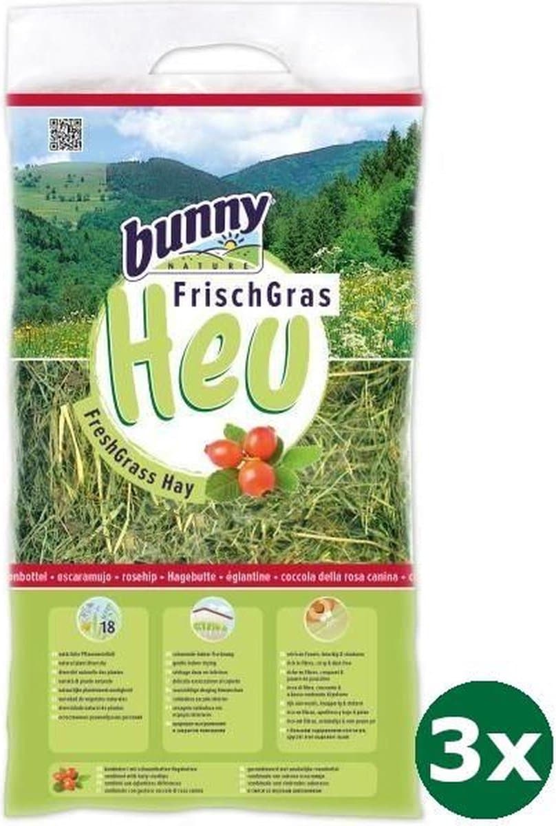 3x500 gr Bunny nature vers gras hooi met rozenbottel