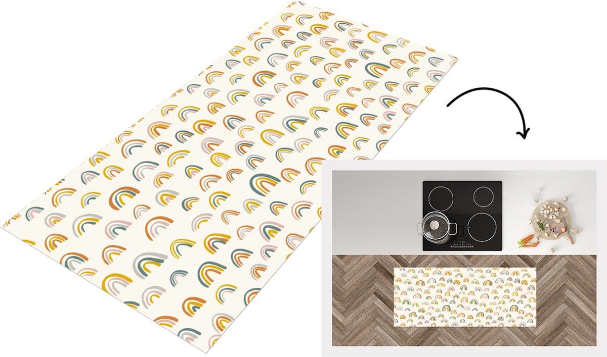 Keukenloper - Loper keuken - Regenboog - Pastel - Kinderen - 120x50 cm - Keukenloper vinyl