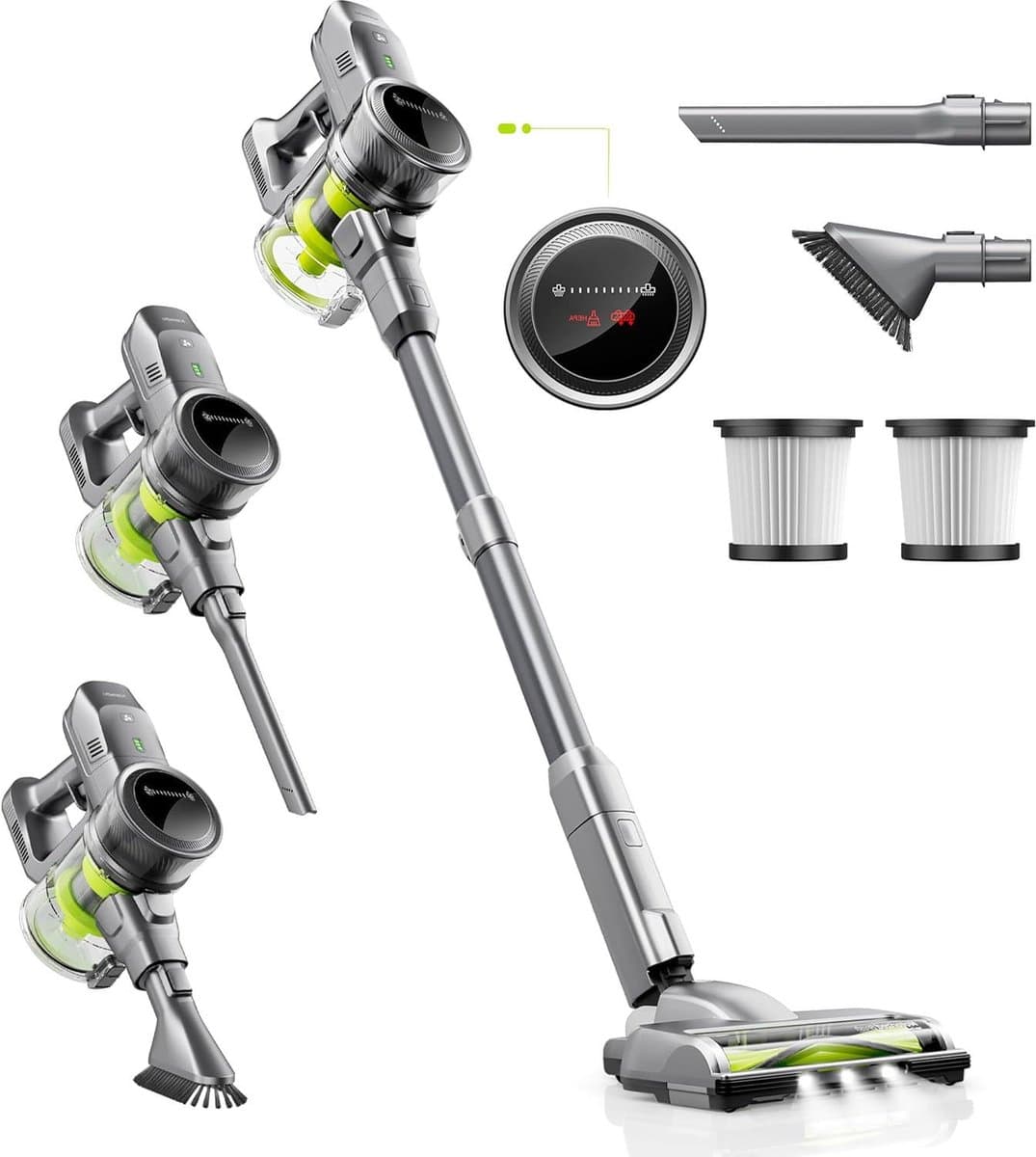 26Kpa Draadloze Steelstofzuiger met Borstelloze Motor - 40Min Afneembare Batterij - LED Display - 6 in 1 Lichtgewicht Stofzuiger voor Huisdierhaar - Tapijt Auto Vloer