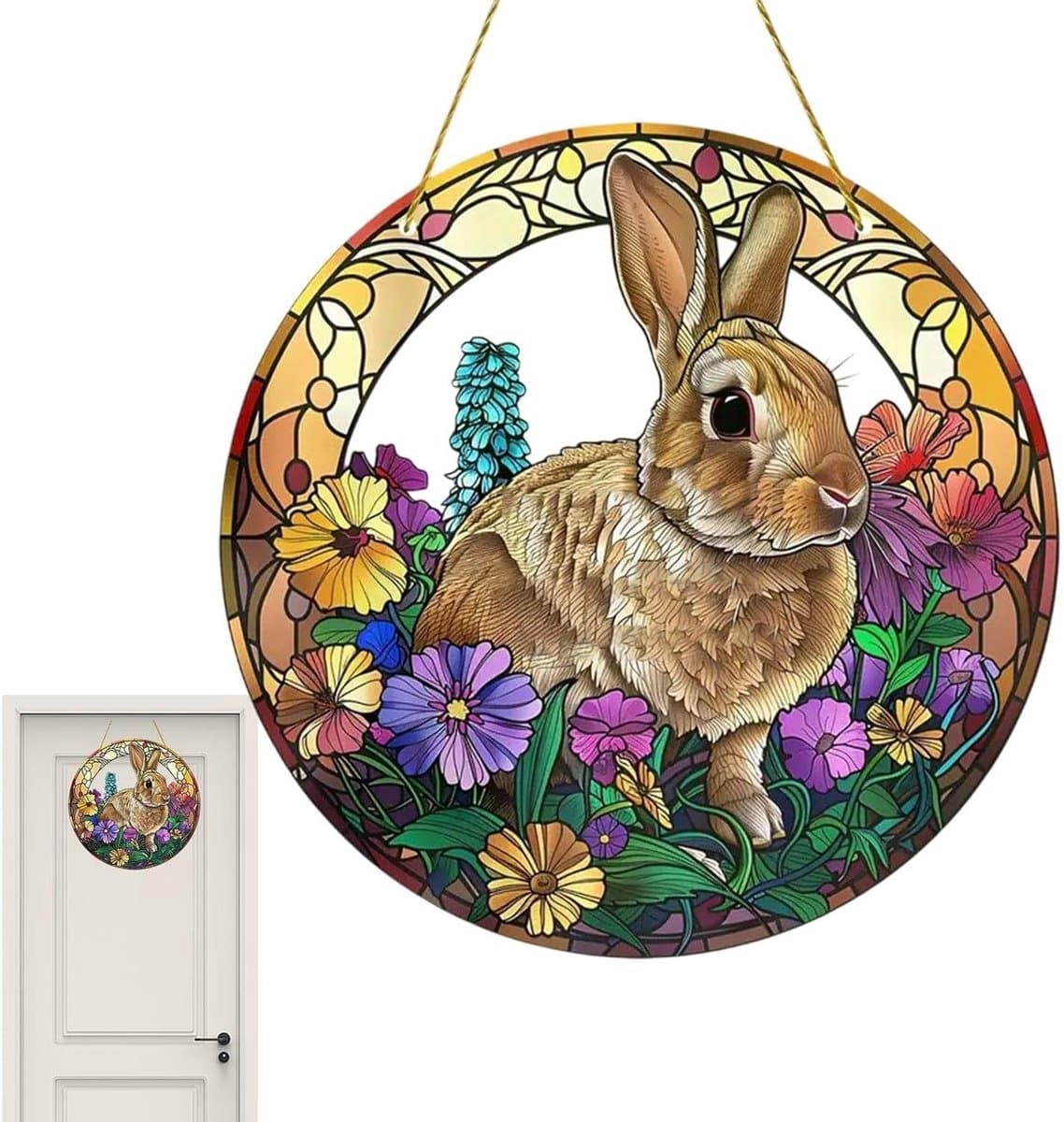 Haas hangende decoraties, acryl paashanger, acryl ornamenten met haas en eieren, decoratieve paashanger met ketting voor deuren, tuinen en paren