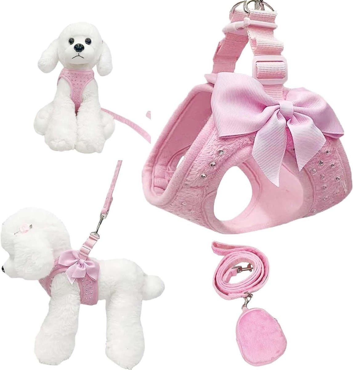 Hondenharnas en Leash Set, Zacht Mesh Ademend Harnas voor Kleine Honden en Katten, Lichtgewicht en Comfortabel voor Wandelen en Training