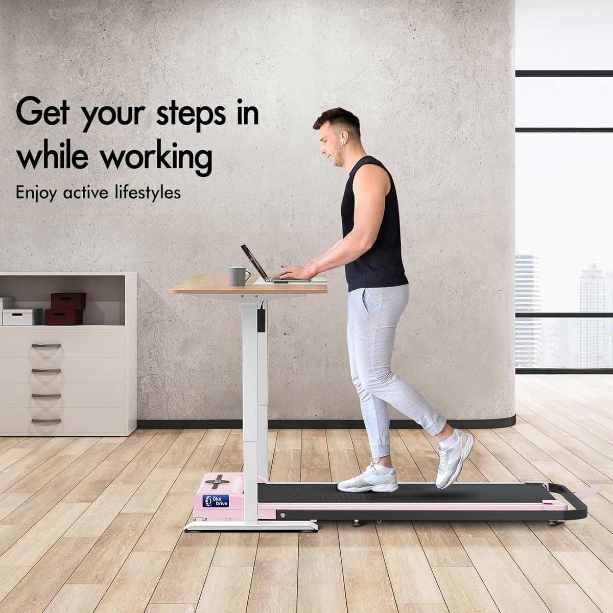 WalkFlow Elite 2-in-1 Onder-Bureau Loopband met App & Afstandsbediening, Fluisterstille 2.2 PK Motor, Compacte Walking Pad voor Wandelen & Joggen tot 12 km/u, Automatische Smering, Ingebouwde Speaker, Afmetingen 119×55×103 cm