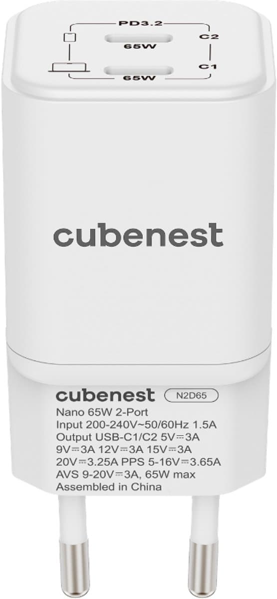 Cubenest N2D65 - PD GaN Nano Adapter - 2x USB-C - 65W