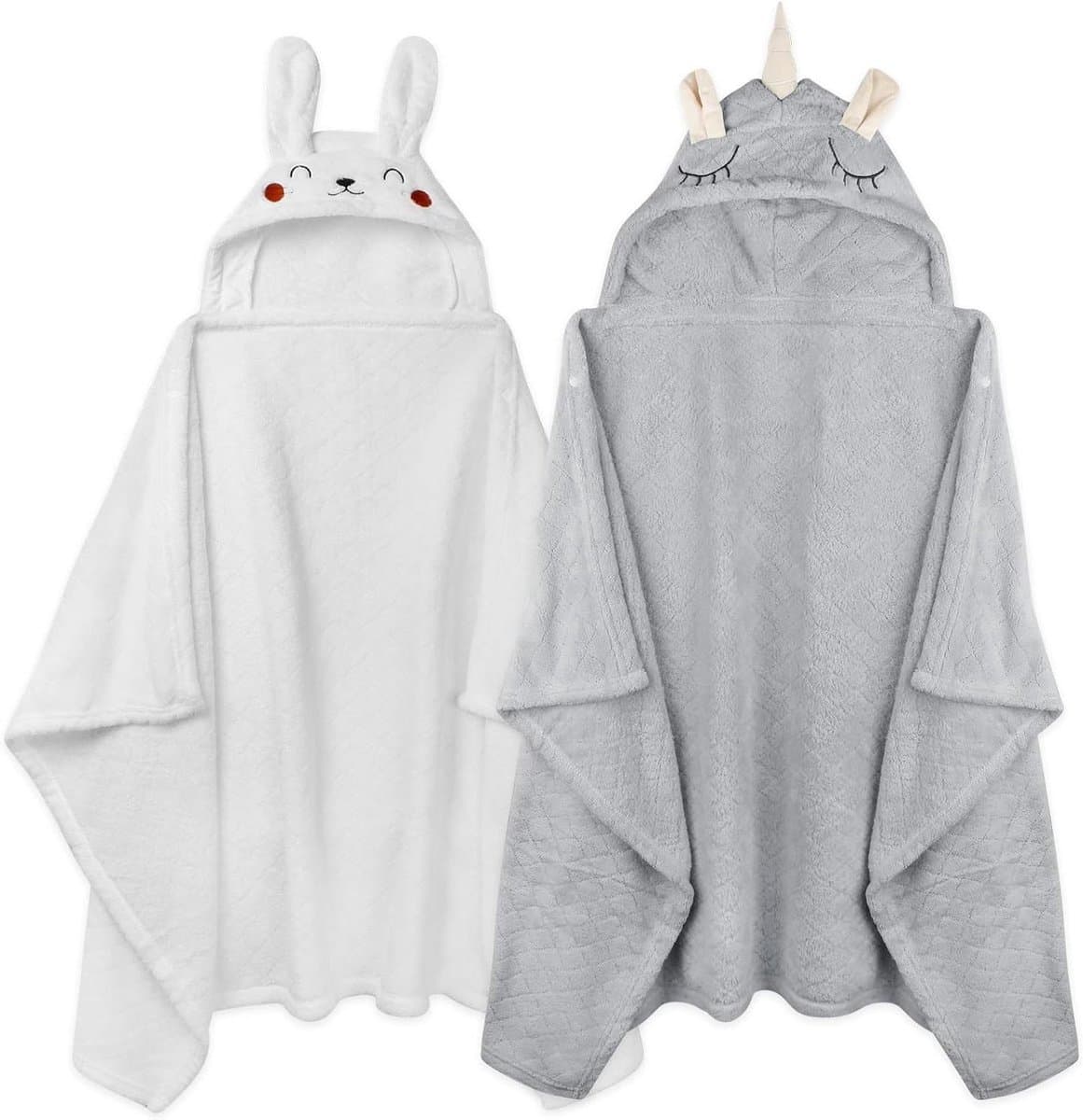 Baby badhanddoeken - Peuter handdoeken - Na het baden - Schattig dierenontwerp - 2-pack 127 cm - Grijs en wit