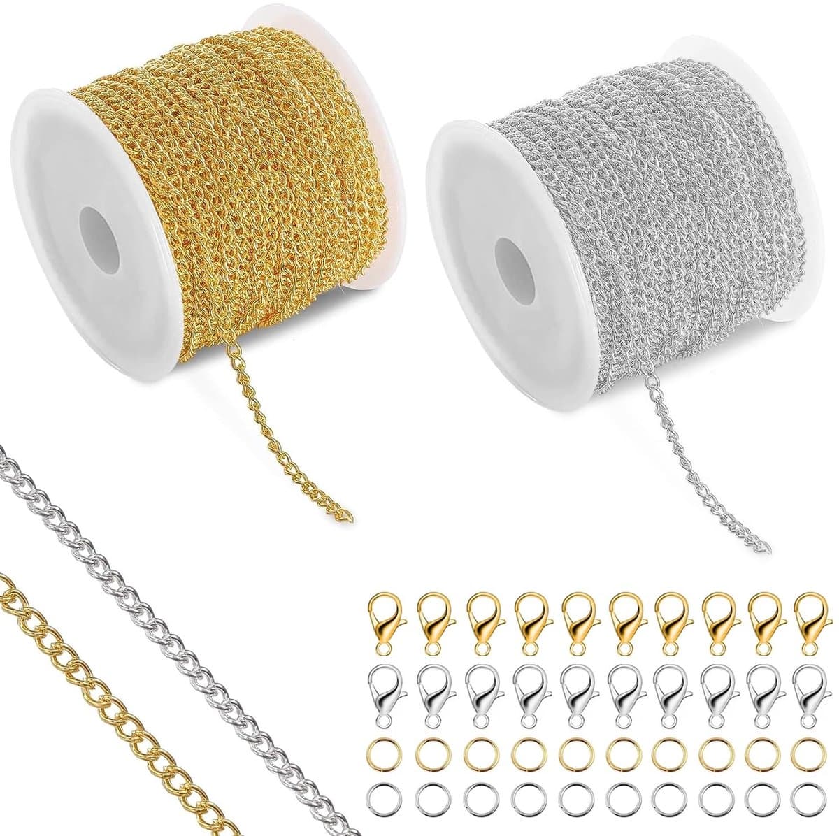 Dailygoods- Pantserketting 5 Meter - Gouden/Zilveren Ketting - Sieraden Maken - 120 Ringen - 60 Karabijnhaakverbindingen - Hoogwaardig Metaal - Sieradenketting