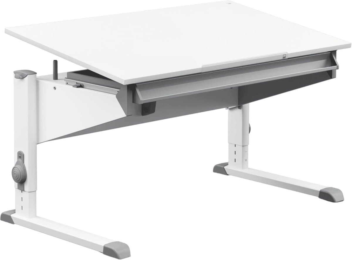 Moll Sprinter Kinderbureau - Met lade en Side Top - In hoogte verstelbaar - Kantelbaar blad - Ergonomisch en meegroeiend bureau - Voor schoolkinderen - Wit