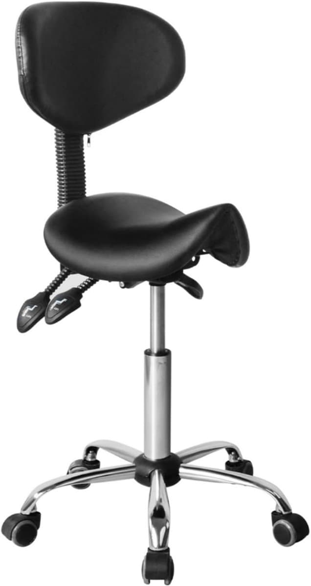 Zadelkruk op Wielen - Kapperskruk Ergonomisch - Tabouret - Zwart