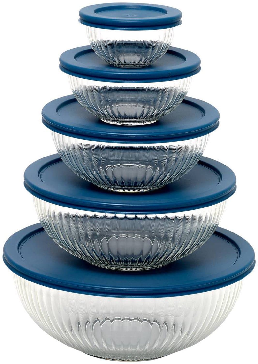Lot de 5 saladiers verre Essentiels ronds D.27,3cm 200ml transparent avec couvercle