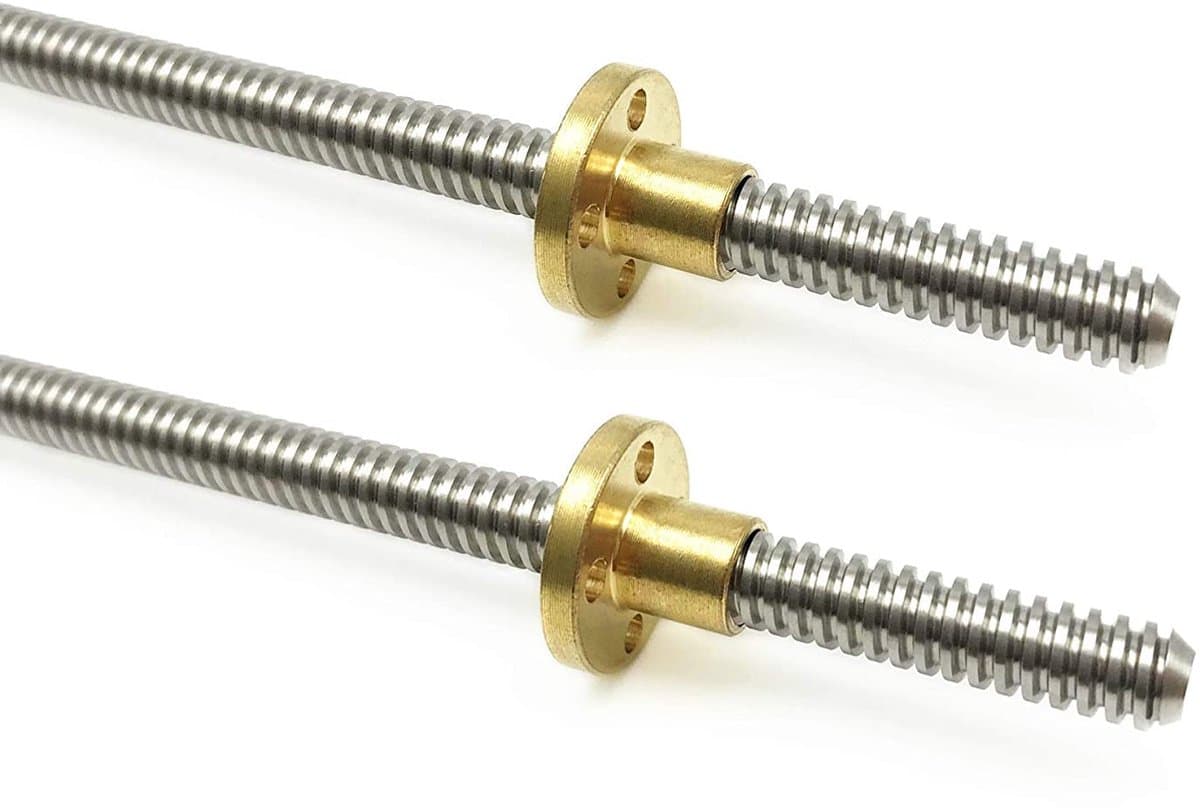 2 stuks 300 mm Tr8x8 schroefdraadspil met T8 messing moer (Acme schroefdraad, 2 mm helling, 1 begin, 2 mm helling) voor LCD DLP SLA 3D-printer Z-as en CNC-machine (300 mm, TR8X8)