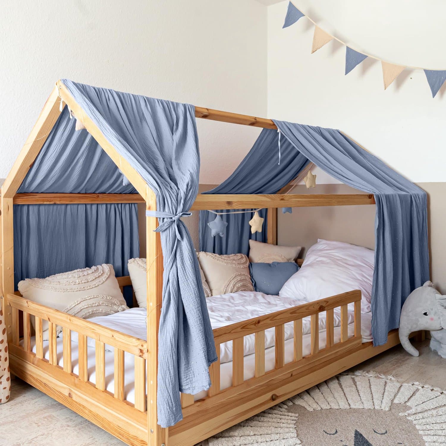 LILIMAUS Huisbed hemeltje - bedhemel voor huisbed - 67,5 x 270 cm - mousseline katoen - blauw