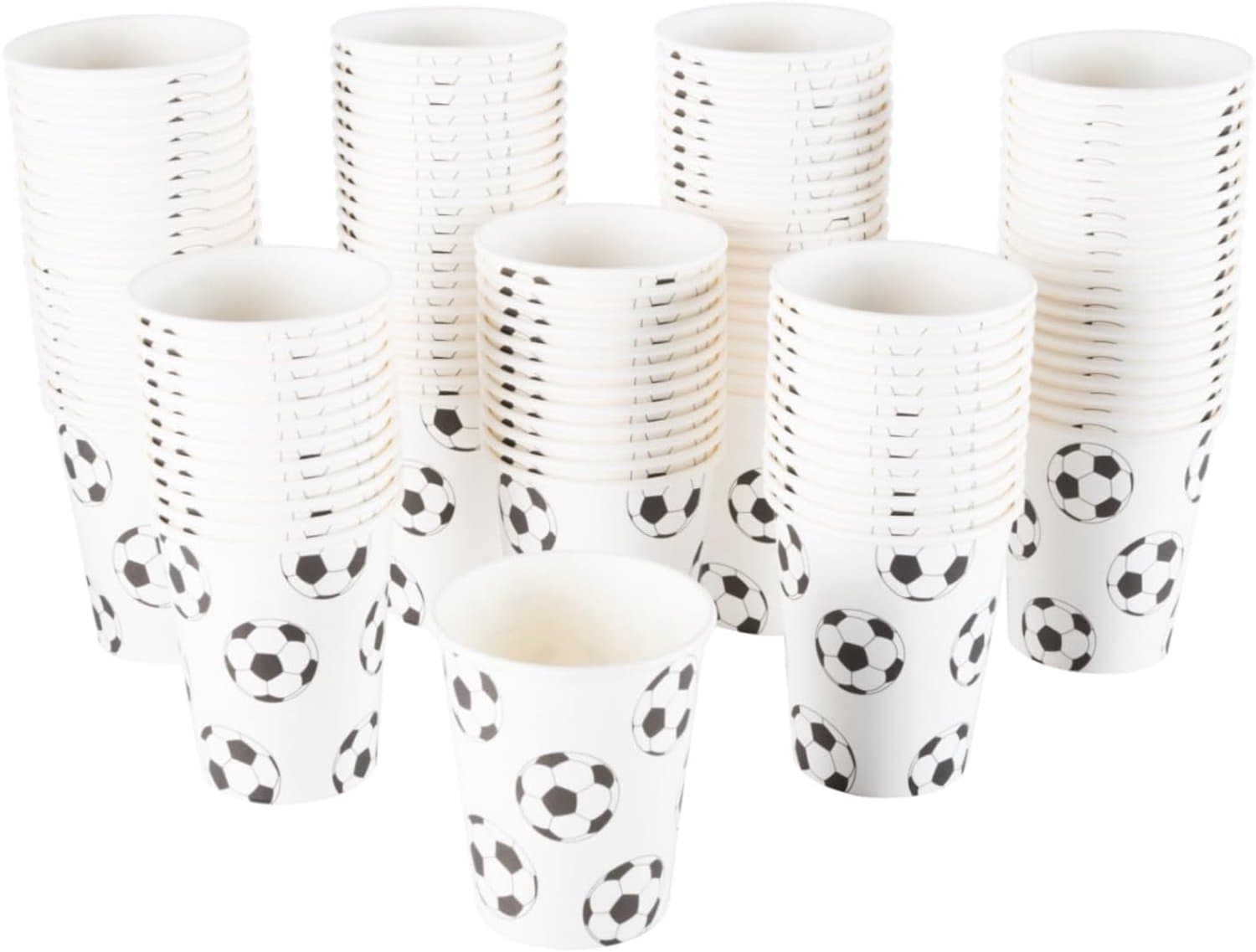 SnelShoppen - 100-Pack 9oz (250ml) Voetbal Party Bekers - Zwart & Wit Papieren Bekers voor Warme & Koude Dranken - Voetbal Thema Verjaardagsfeest, Spo