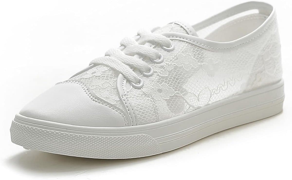 Witte Trachtensneakers met kant, ademend mesh