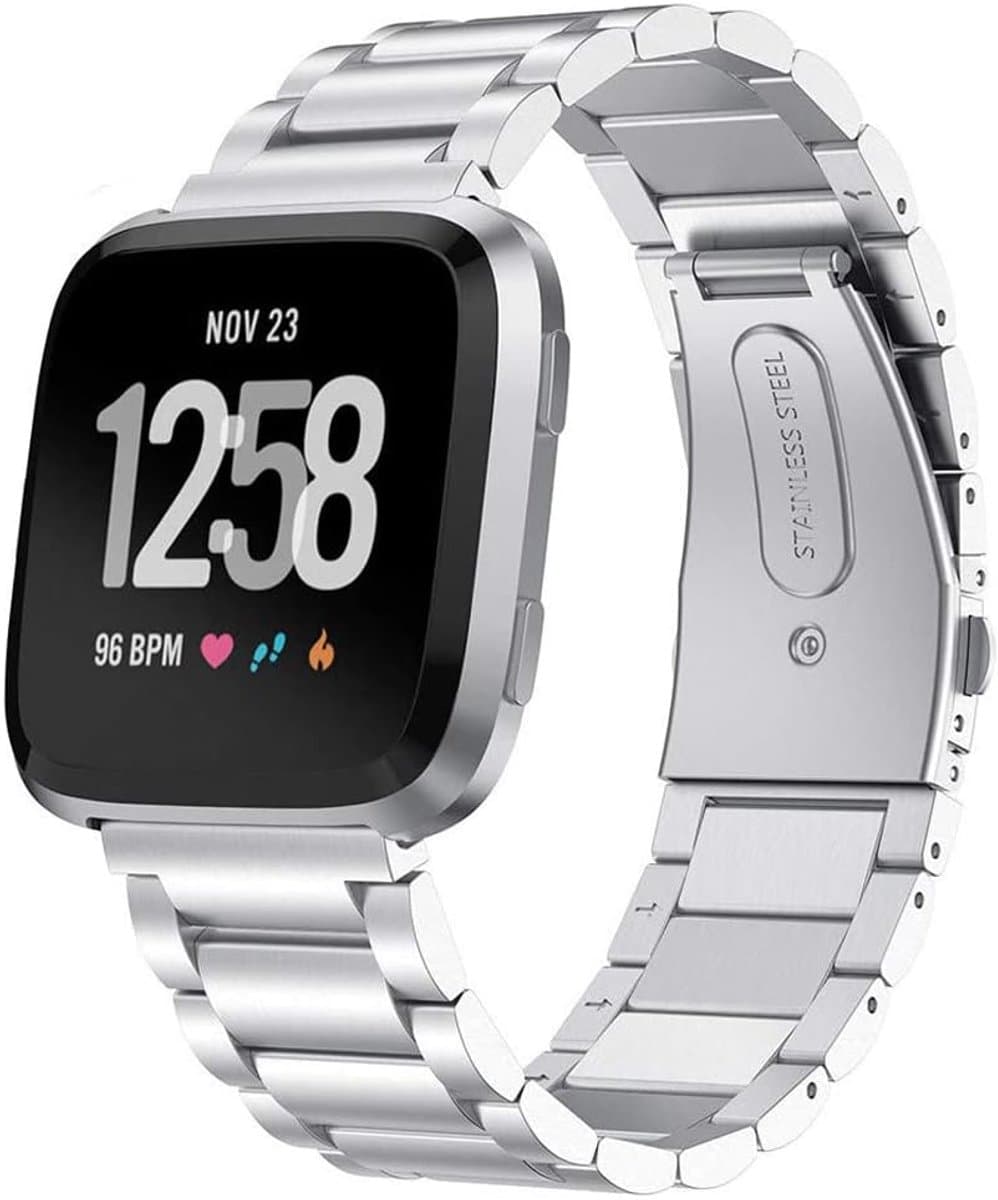 KOMI Horlogeband compatibel met Fitbit Versa 2 / Versa, metalen roestvrijstalen fitnessarmband - ShopVlot