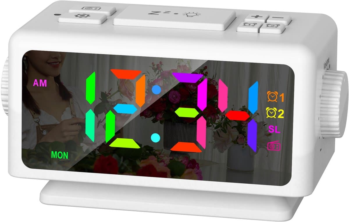 Gloovon® - Wekker Radio - Digitale Wekker - Klok - Twee alarmen - Dimbaar LED display - Dual USB - Kinderwekker - Digitale klok slaapkamer - Wit