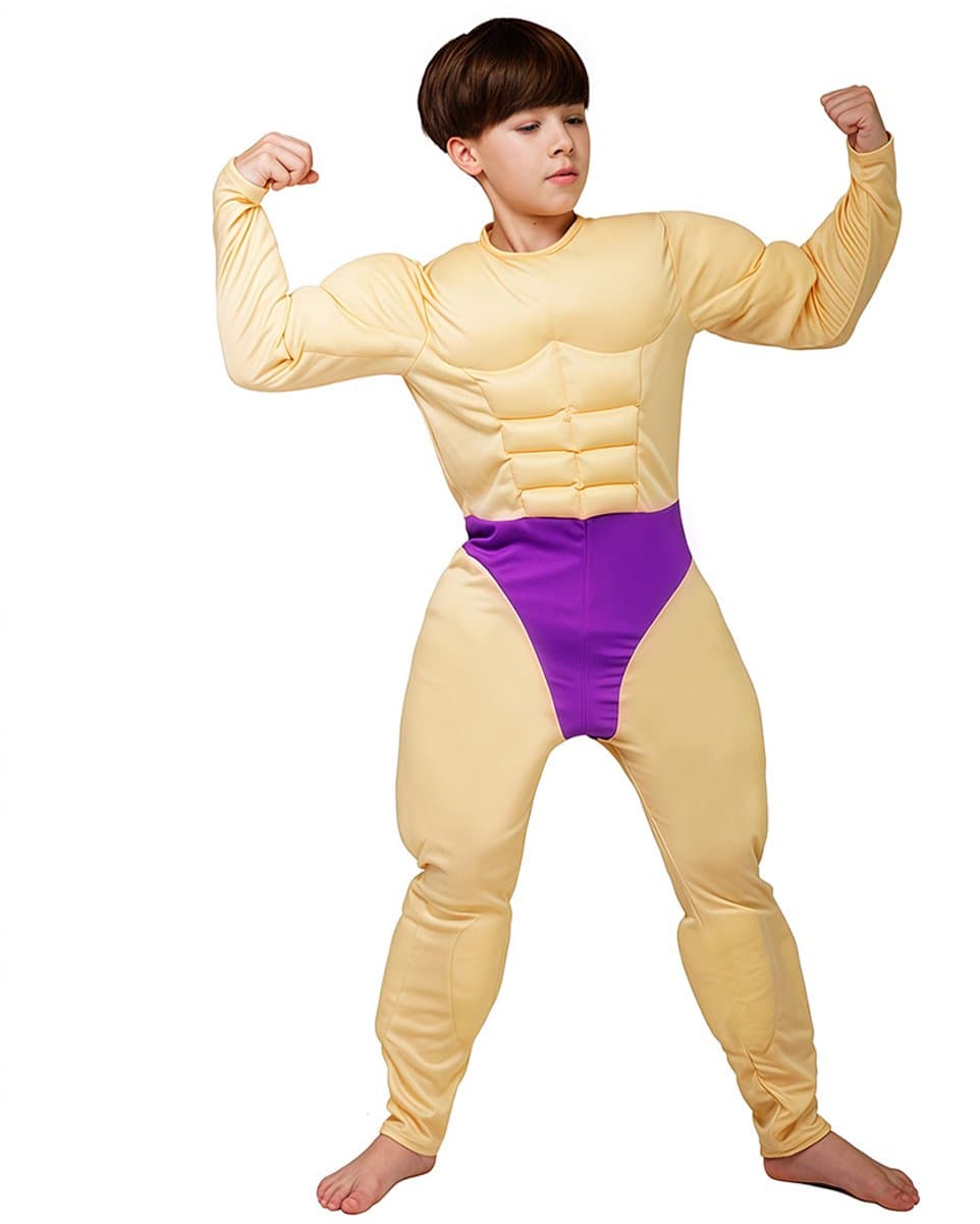 Kostuum Jongens Spierbundel – 10-12 Jaar – Inclusief Jumpsuit – Carnaval & Verkleedkleding