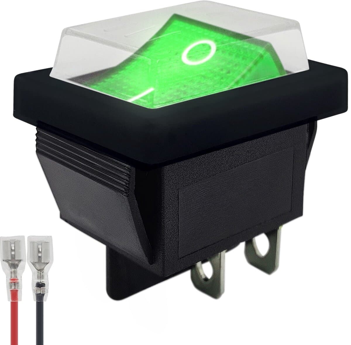 ProRide Wipschakelaar ON-OFF KCD4-202 - met Zwart kapje en Aansluitkabel - 2 Polig - 250V/16A - 30x22mm - Groen met lampje